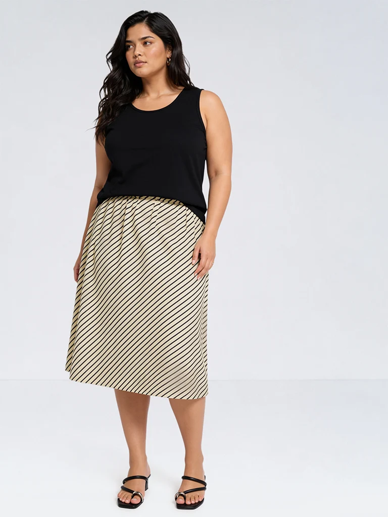 Gia Light Yellow Striped High-Rise Skirt